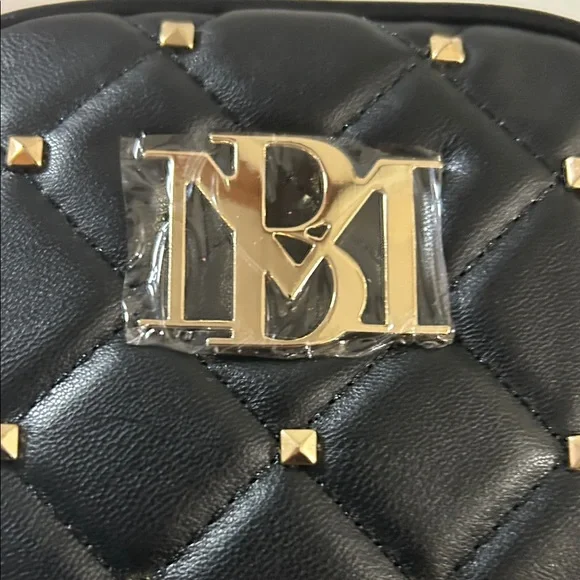 Badgley Mischka Mini Black Quilted Backpack with Gold Studs - Picture 5 of 7